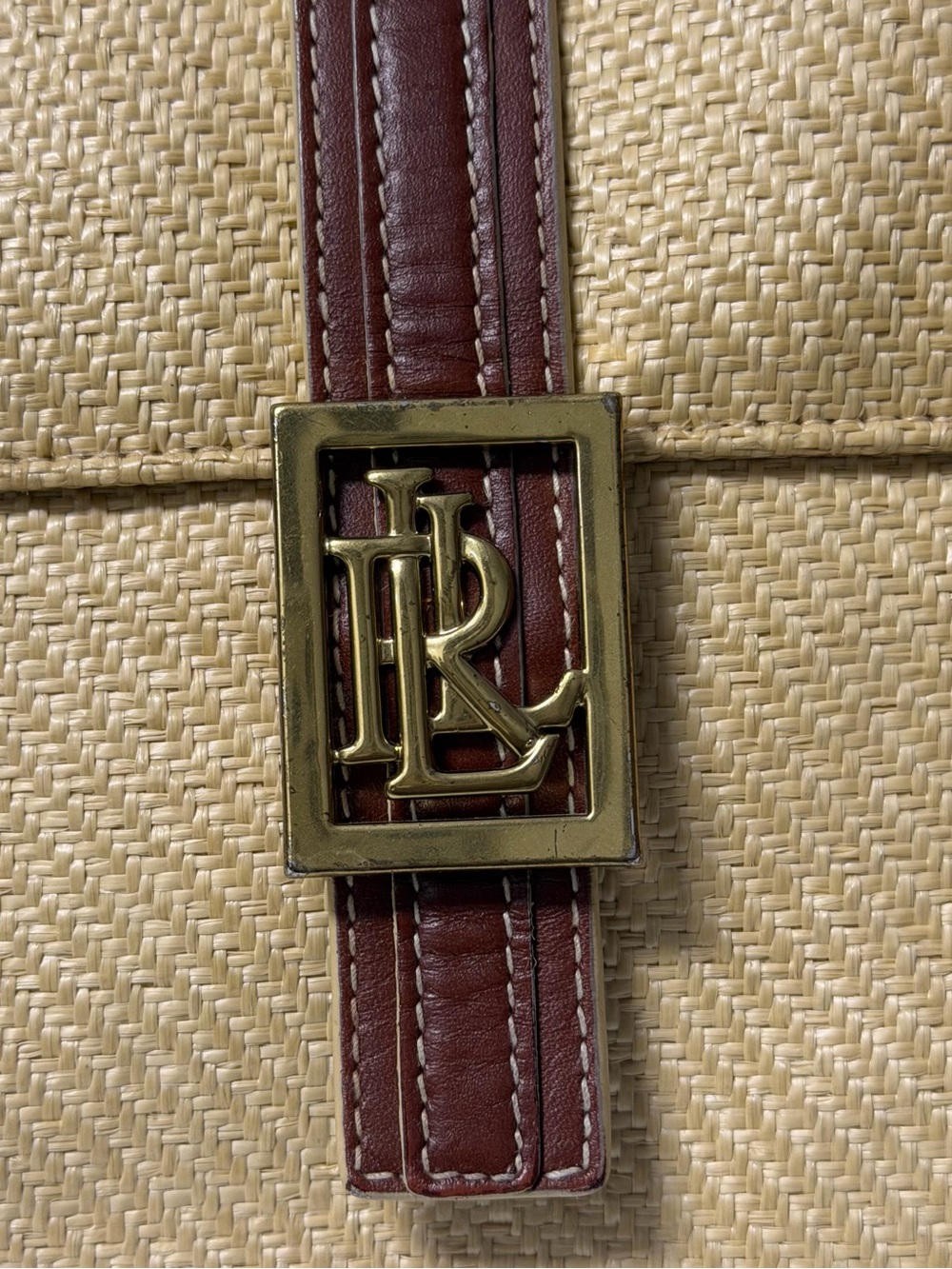 Vintage 90s Lauren Ralph Lauren straw look purse leather details - Picture 3 of 10
